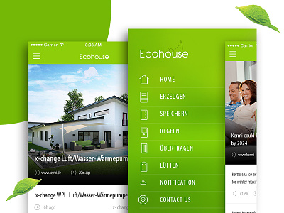 Ecohouse app design app application leaf menu ui design ux design