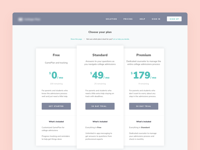 Pricing page by Cooper Crosby on Dribbble