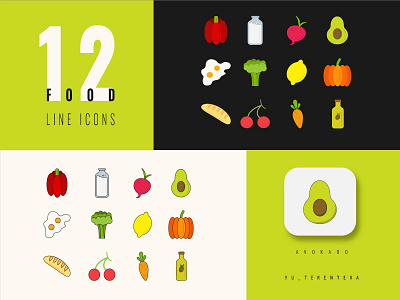 12 food line icons. design food graphic design icon illustration