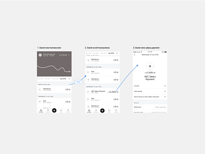 Find and view recent transaction. Finance app UX concept