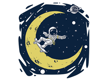 Astronaut is skateboarding