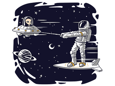 Space Skiing alien as astronaut design graphic design illustration nasa planets skiing space ufo vector