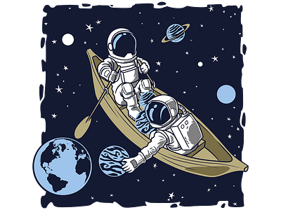 2 Astronauts on a boat astronaut astronauts boat design fishing graphic design illustration nasa planets space vector