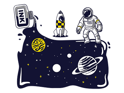 Space Ink astronaut astronaut lover design graphic design illustration ink nasa planet roket vector