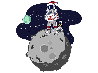 Astronauts wish you a Merry Christmas astronaut astronaut lover christmas christmas eve design gift graphic design illustration moon nasa planets santa clause space vector x mas day