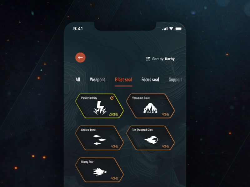 Anthem Companion App Concept - Gear Details anthem app app concept companion concept dark design details equimpent game gear ios ps4 sketch tab tab bar tabs ui ux