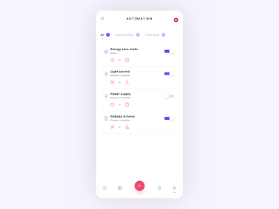Smart home app - automation process actions app automate automation clean concept flat mobile app mobile app design smart home smart home app smarthome switch switch button toggle toggle button toggle switch ui ux