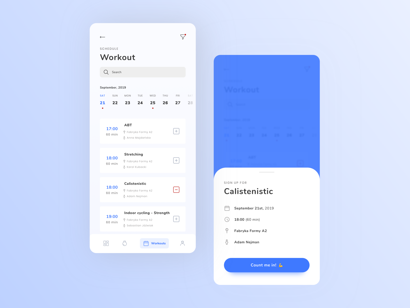 Gym app workouts concept by Paweł Łuczak on Dribbble