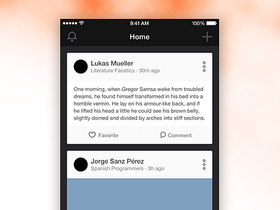 Feed app clean dark event feed group ios iphone news ui update user interface