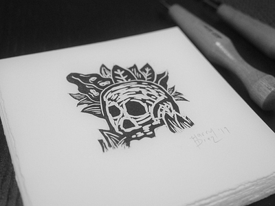 Skull woodcut