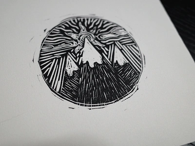 Mountain Sunrise Woodcut linocut mountain print design printmaking sunrise woodcut