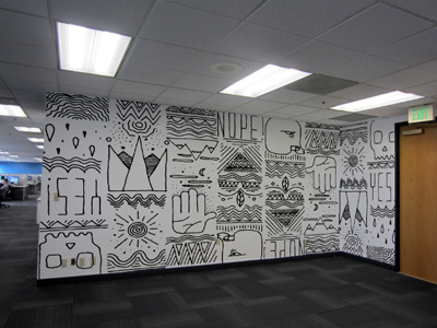 Proposal - Mockup black ink illustration line drawing mural wall wall graphic