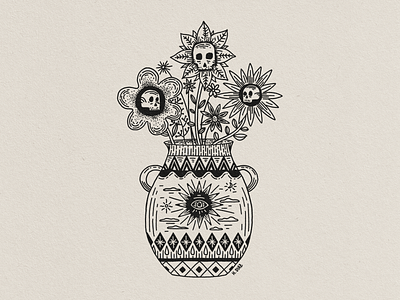 Skull Vase drawing flowers illustration skull skull art skull tattoo tattoo tattoo design vase