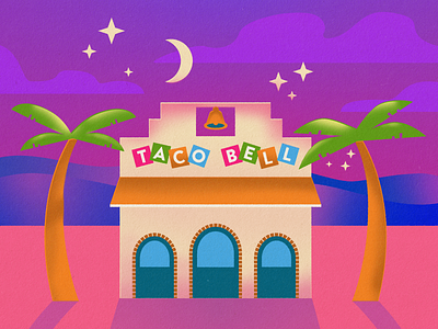 Numero Uno Taco Bell drawin illustration night scene taco