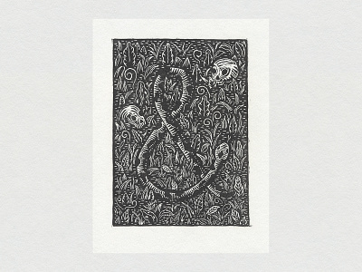 Ampersand Snake abstract design drawing ill illustration logo print printmaking risograph woodcut