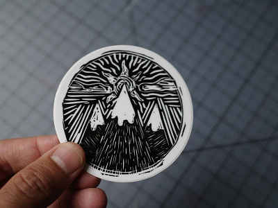 Mountain Sunrise Vinyl Sticker drawing illustration landscape mountains print printm printmaking sticker vinyl woodcut