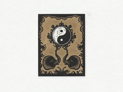 Balance abstract design drawing elephant ill illustration logo print printmaking risograph woodcut ying yang