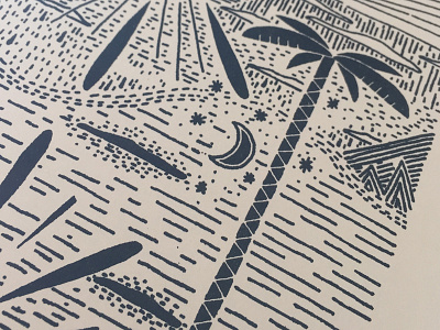 Risograph Print drawing ink moon palm trees riso risograph