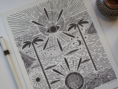 Paradise - Risograph Print drawing ink palm trees radiograph risograph print