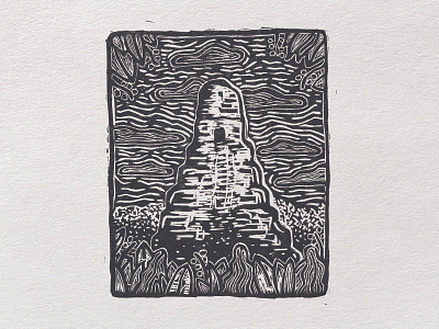 Tikal Woodcut guatemala junjgle linocut printmakin printmaking tikal woodcut