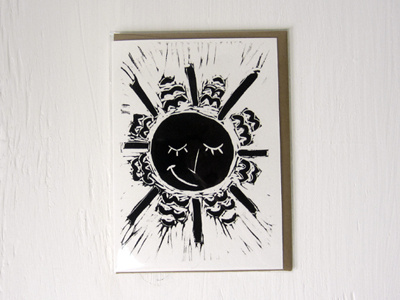 Happy Sun - Relief printed card black sun card happy