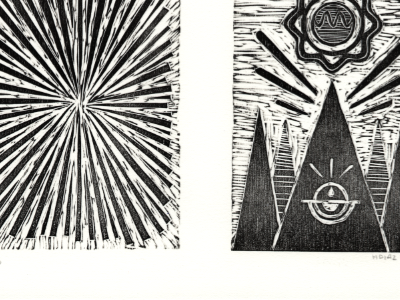 Sunburst - woodcut diptych black graphic print white woodcut