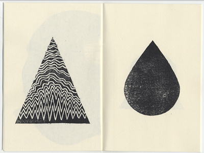 Afloat - Zine spread abstract bold drop printmaking woodcut zine