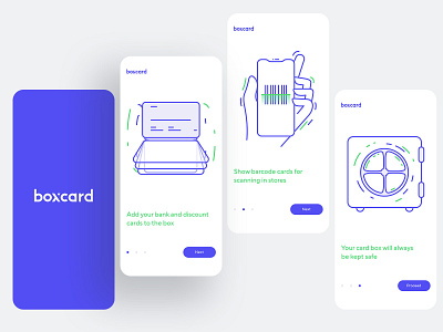 Boxcard – all plastic cards in one application animation app barcode card dashboad design discount flat icon illustration line logo minimal mobile plastic safe ui ux wallet
