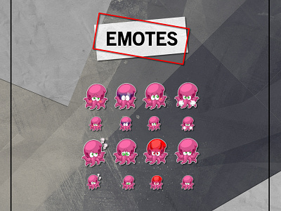 Octopus Emotes animals cartoon chibi art cute design emote emotes emotes for twitch illustration logo mascot octopus squid streamer sub badges twitch twitch emotes vector youtube channel youtuber