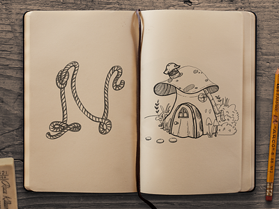 Letterform & Mushroom house illustration