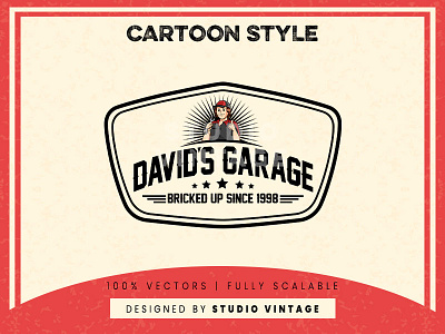 DAVID'S GARAGE LOGO branding design illustration logo retro vector vintage vintage logo