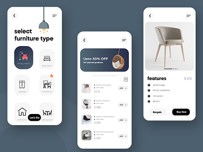 Furniture e-com app ecommerce app furniture app latest design minimalist design ux