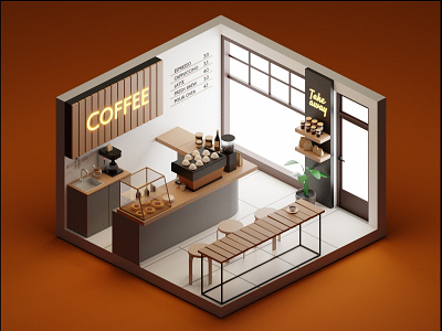 Low poly coffee shop