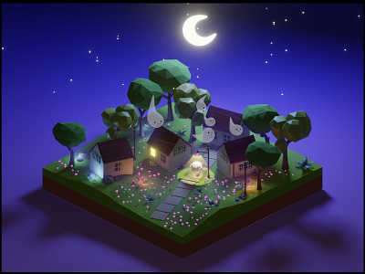 Low poly ghostly night