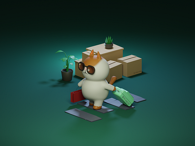 Travaller cat 3dart 3dmodel 3dmodeling blender3d cartoon illustration illustration lowpoly lowpoly3d lowpolyart