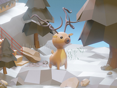 Cutie-patootie deer buddy 3dart 3dcharacter 3dmodel 3dmodeling 3drender blender3d illustration lowpoly lowpoly3d lowpolyart