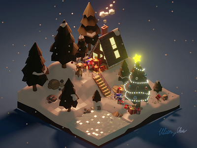 Happy New Year 💙 3dart 3dmodel 3dmodeling blender3d cartoon illustration happy new year illustration lowpoly lowpoly3d lowpolyart merry xmas merrychristmas