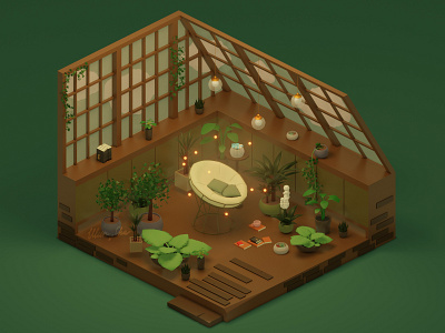 3D lowpoly Sunlit greenhouse