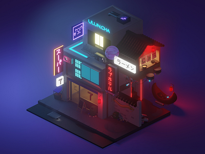 NEON CYBERPUNK CITY STREET 3dart 3ddesign 3dmodel 3dmodeling blender3d cyberpunk illustration lowpoly lowpoly3d lowpolyart neon neon sign