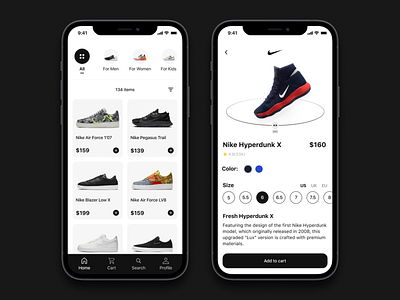 Nike Store App app design mobile nike shoes store ui ux