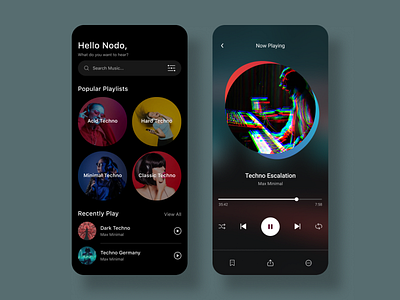 Music Player App app design mobile music playlist song techno ui ux