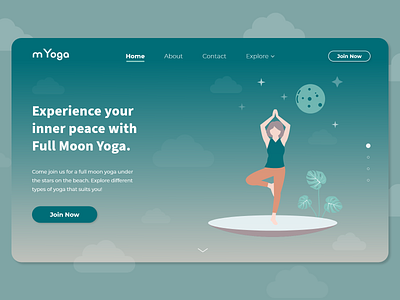 Yoga Landing Page Web UI UX app app design branding clean dark ui design fitness illustration landing landing page minimal portfolio product design prototype ui ux web design website website design yoga