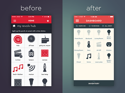 Revolv 2.0 - Before and After control dashboard home home automation ios mobile remote revolv smart home ui ui design ux