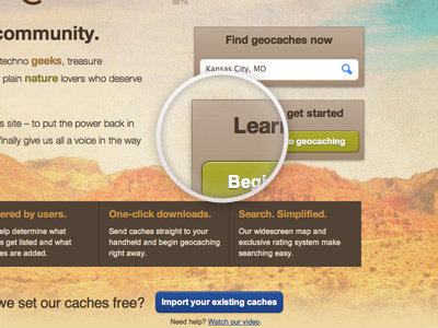 OpenCaching Home Page garmin geocaching outdoor red rock ui web design website