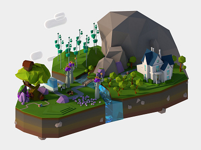 Countryside forest game art lowpoly nature