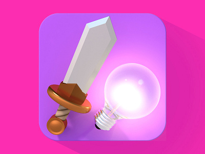 Icon 3d bulb cartoon icon idea sword