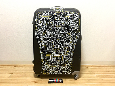 Luggage aztec coatlicue dokkaebi doodle line art posca