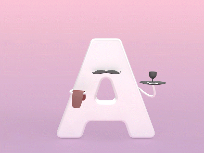 Letter A | 3D 3d animation cinema 4d design gif illustration motion motion graphics moustache pink waiter white