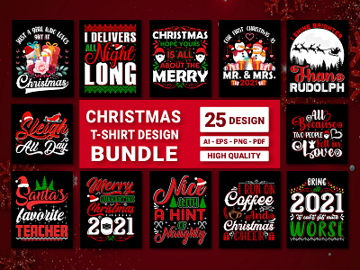 Christmas Typography T-shirts design Bundle