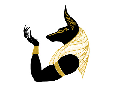 Anubis anubis gold hand drawn illustration ink